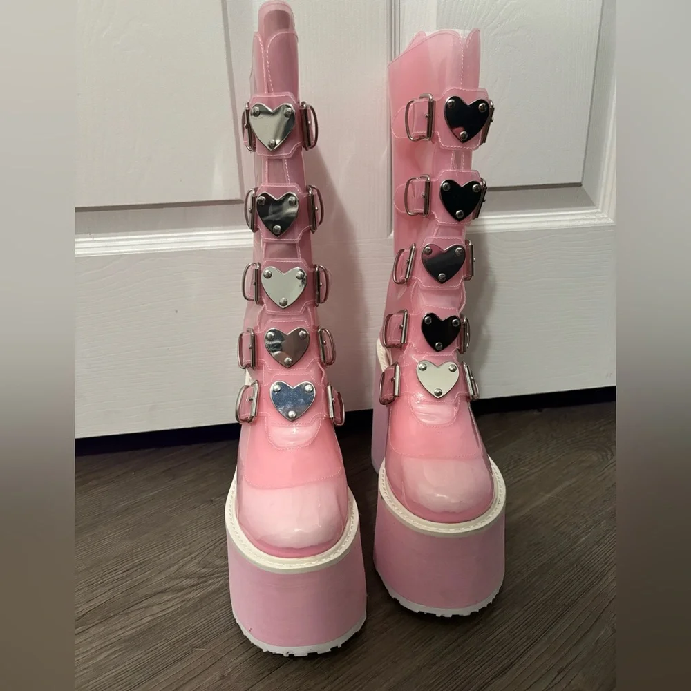 Demonia Swing-230C Clear Baby Pink Lovesick Trinity Boots